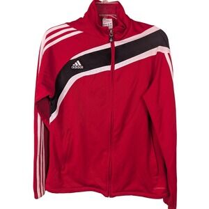 Adidas Track Jacket Womens Medium Red Clima365 Retro Zip Up APU002 Y2k 3 Stripes